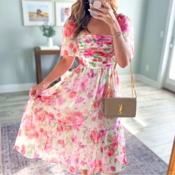 NEW Abercrombie & Fitch Emerson Floral Angel Sleeve Midi Dress Medium - Picture 1 of 6